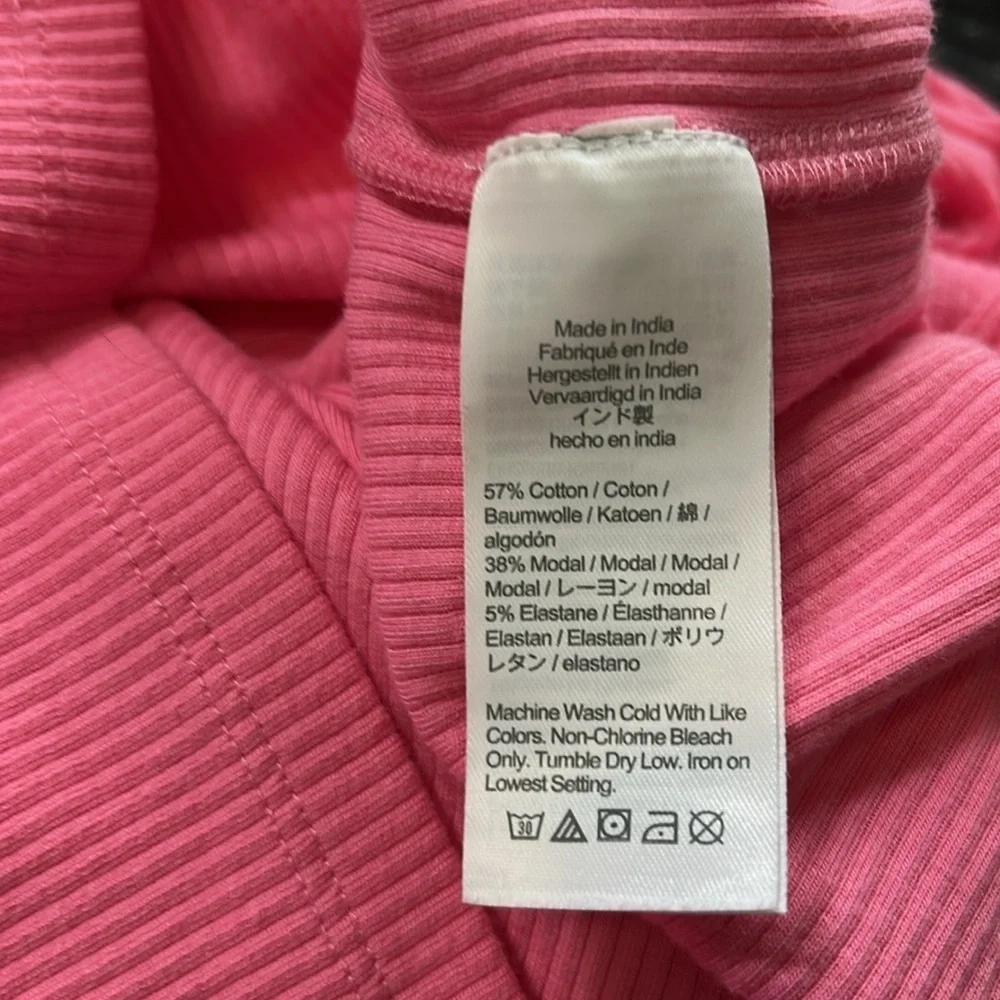 J Crew Vintage rib puff sleeve top Pink lightweight cotton long sleeve Sz L